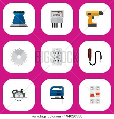 Set Of 9 Editable Electrical Icons. Includes Symbols Such As Electric, Circular, Buzzsaw And More. Can Be Used For Web, Mobile, UI And Infographic Design.