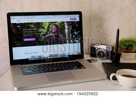 CHIANG MAITHAILAND - NOV 14 2017 : Uber WebPage On Screen Apple Macbook pro. Uber - Company of San Francisco established under the eponymous mobile application for searching