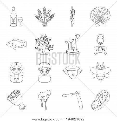 alcohol, medicine, justice and other  icon in outline style.hairdresser, sport, racecourse icons in set collection.