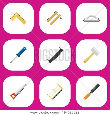 Set Of 9 Editable Apparatus Icons. Includes Symbols Such As Turn-Screw, Tool, Emery Paper And More. Can Be Used For Web, Mobile, UI And Infographic Design.