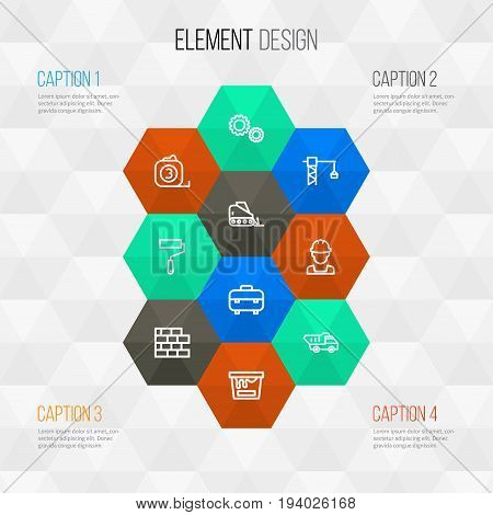 Architecture Outline Icons Set. Collection Of Bulldozer, Color Can, Builder And Other Elements. Also Includes Symbols Such As Can, Crane, Engineer.