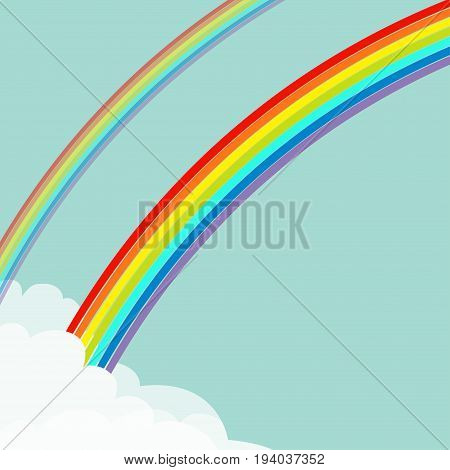 Two rainbows in the sky. Fluffy cloud in corner frame template. Rainbow set. Cloudshape. Cloudy weather. LGBT sign symbol. Flat design. Blue background. Isolated Vector illustration