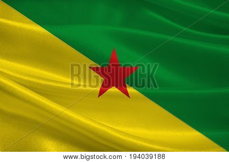 Flag of French Guiana is an overseas department and region of France located on the north Atlantic coast of South America in the Guyanas. 3d illustration