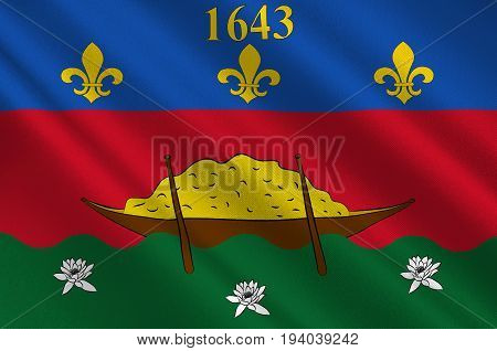 Flag of French Guiana is an overseas department and region of France located on the north Atlantic coast of South America in the Guyanas. 3d illustration