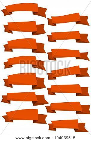 Set of orange cartoon ribbons and banners for web design. Great design element isolated on white background. Vector illustration.