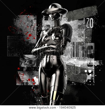 3D illustration. The stylish cyborg the woman on a grunge background. Futuristic fashion android.
