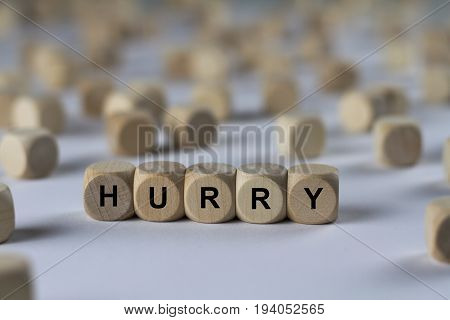 Hurry - Cube With Letters, Sign With Wooden Cubes