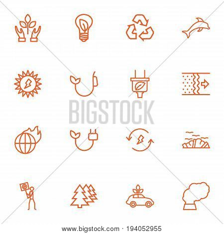 Set Of 16 Bio Outline Icons Set.Collection Of Nature, Garbage, Ecol And Other Elements.