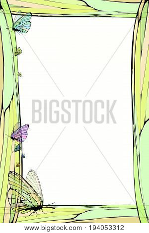 Photo frame summer. Vector illustration for your design. Elements of mosaic and butterfly. Vertical sheet orientation