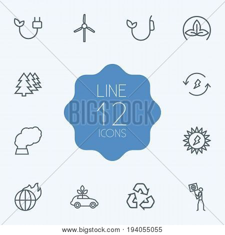 Set Of 12 Bio Outline Icons Set.Collection Of Ecol, Renewable Energy, Eco And Other Elements.