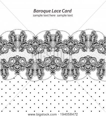 Vintage delicate Lace card. Retro dotted style. Handmade ornament for invitations, prints, decor, greetingcards. Vector illustrations
