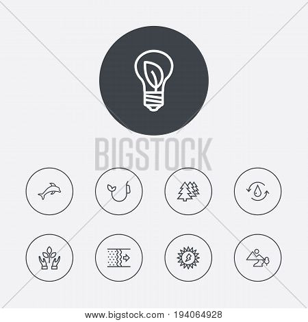 Set Of 9 Ecology Outline Icons Set.Collection Of Nature, Afforestation, Fuel And Other Elements.