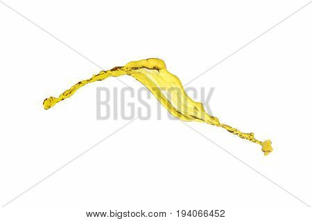 flying beautiful oil splah isolated over white background and drops