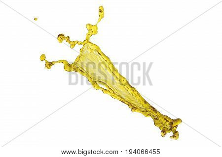 flying beautiful oil splah isolated over white background and drops