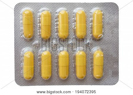 Medicine pills packed in blisters isolated Medicine concept