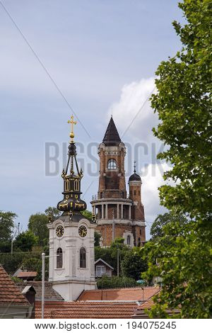 Gardos Tower and orthodox church in Zemun,Serbia