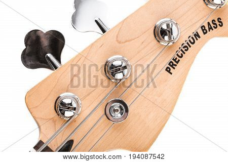 Metallic Volume Treble Guitar Bass Knobs. Electric Guitar. Red Electric Bass Guitar Close-up. Musica