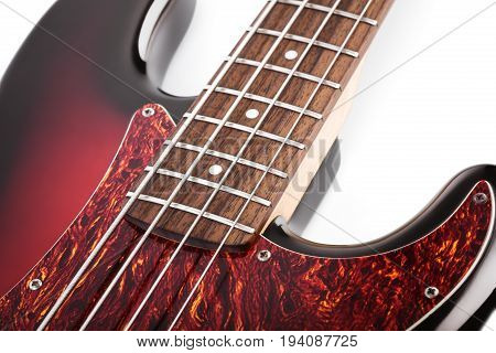 Metallic Volume Treble Guitar Bass Knobs. Electric Guitar. Red Electric Bass Guitar Close-up. Musica