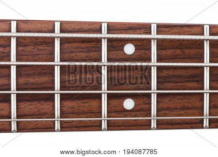 Metallic volume treble guitar bass knobs. Electric guitar. Red electric bass guitar close-up. Musical instrument. Music. Four strings. Grif.