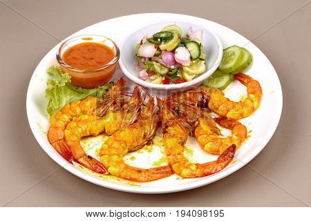 Charcoal Boiled ,prawn Satay Served With Side Disk.