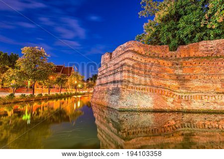 Chiang Mai, Thailand old city ancient wall and moat.