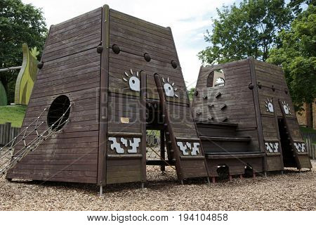 ERFURT, GERMANY - JUNE 06, 2017: Visiting the largest childrenâs playground in Thuringia. EGA-park in Erfurt, Germany on June 06, 2017.
