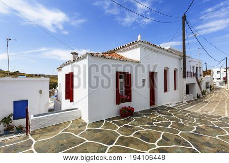 Houses in a street of Messaria village on Kythnos island.