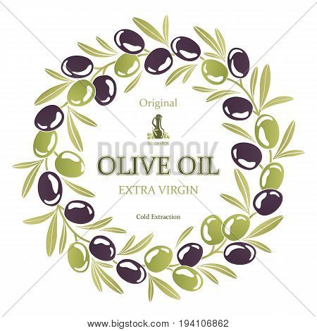Label for olive oil wreath of black and green olives