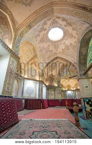 KASHAN IRAN - OCTOBER 20 2016 : Beautiful interior of Sultan Mir Ahmed Hammam (Bathhouse) famous place and tourist attraction Persian culture in Kashan Iran