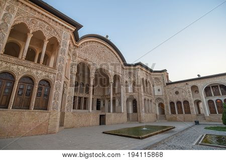 KASHAN IRAN - OCTOBER 20 2016 : Courtyard of the Tabatabaei House a historic house in Kashan Iran. It was built in early 1880s for the affluent Tabatabaei family.