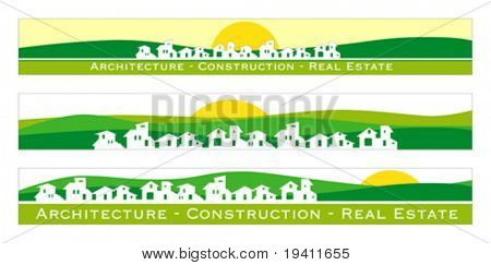 Web-Banner, Visitenkarte, Label oder Insignien für Immobilien, Architektur, Bauunternehmung