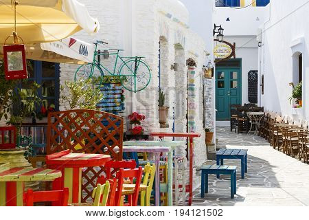 MESSARIA, GREECE - MAY 24, 2017: Street view of Messaria village on Kythnos island in Greece on May 24, 2017.