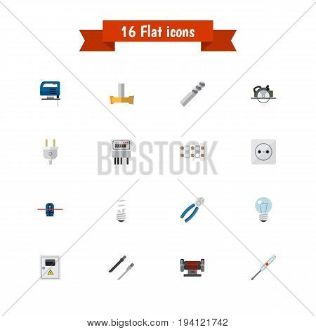 Set Of 16 Editable Electrical Icons. Includes Symbols Such As Turn-Screw, Electric, Buzzsaw And More. Can Be Used For Web, Mobile, UI And Infographic Design.