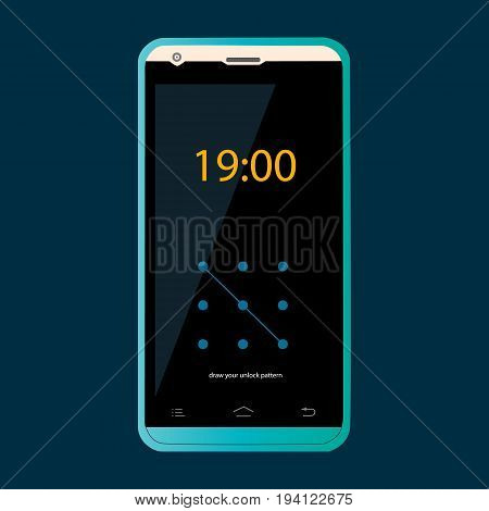 Modern user interface with a screen lock. Blue Phone vector illustration.