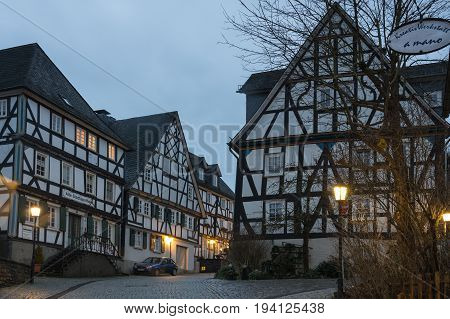FREUDENBERG GERMANY - FEBRUARY 21 2016: Half-timbered houses of Freudenberg a town in North Rhine-Westphalia Germany