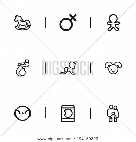 Set Of 9 Editable Relatives Icons. Includes Symbols Such As Dog, Brings, Laundress And More. Can Be Used For Web, Mobile, UI And Infographic Design.