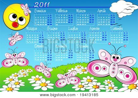2011 Landschap Kid kalender met vlinders en madeliefjes, Italiaanse taal