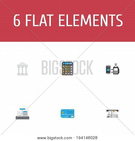 Flat Icons Teller Machine, Bank, Till And Other Vector Elements. Set Of Banking Flat Icons Symbols Also Includes Accounting, Courthouse, Register Objects.