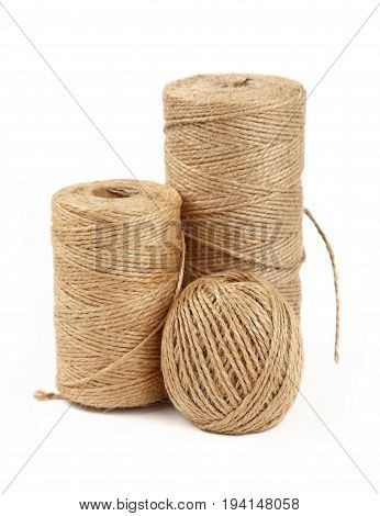 Burlap Jute Twine Coil Bobbins Isolated On White