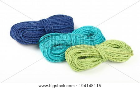 Three Jute Twine Coil Skeins Isolated On White