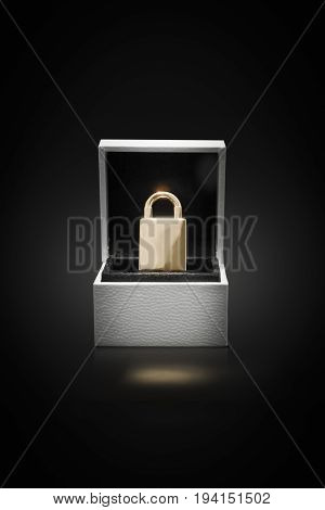 Safe lock in a jewelry box frontal with black background
