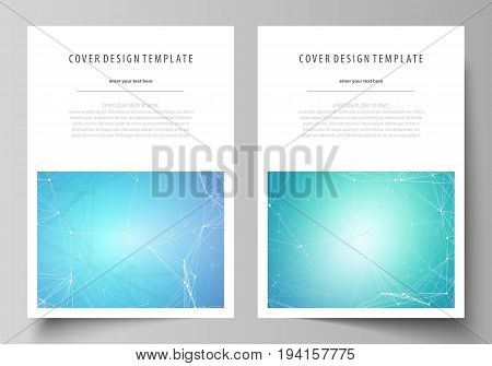 Business templates for brochure, magazine, flyer, booklet or annual report. Cover design template, easy editable vector, abstract flat layout in A4 size. Chemistry pattern, connecting lines and dots, molecule structure, medical DNA research. Medicine conc