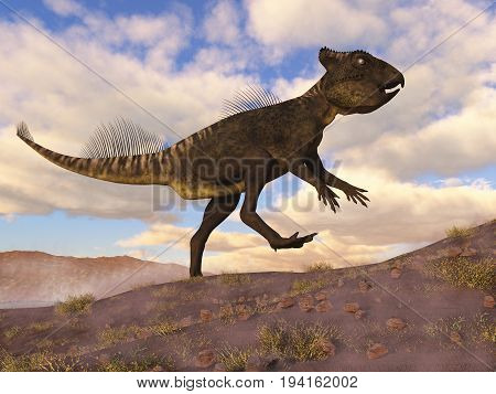 Archaeoceratops dinosaur walking in the desert by day - 3D render