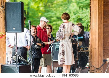 Silver Spring USA - September 17 2016: People including virtuoso Vasyl Popadiuk at 14th Washington Ukrainian festival near Washington DC at St. Andrew Ukrainian orthodox cathedral