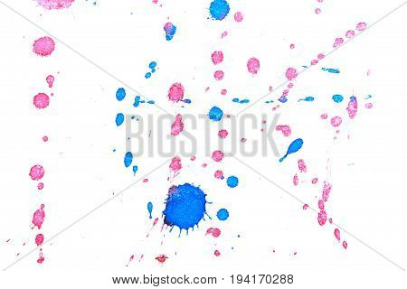 Abstract two-color red blue ink splash. Ink blots. Elements of design. The water-soluble ink on white paper Leste. Abstractionism