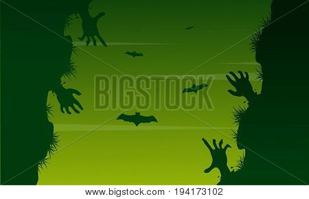 Scary zombie landscape on Halloween day vector illustration