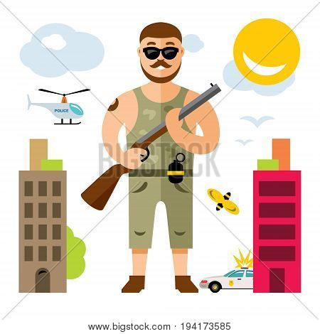 Man with a gun. Isolated on white background