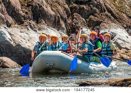 Village Mihia Mykolayiv region Ukraine - July 2 2017: Rafting and kayaking. A popular place for extreme family and corporate recreation as well as training for athletes.