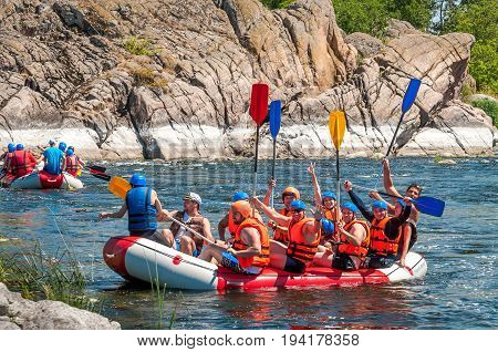 Village Mihia Mykolayiv region Ukraine - July 2 2017: Rafting and kayaking. A popular place for extreme family and corporate recreation as well as training for athletes.