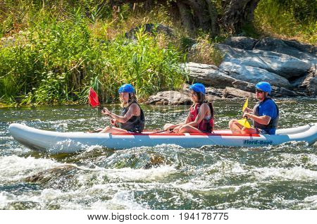 Village Mihia Mykolayiv region Ukraine - July 2 2017: Rafting and kayaking. A popular place for extreme family and corporate recreation as well as training for athletes.